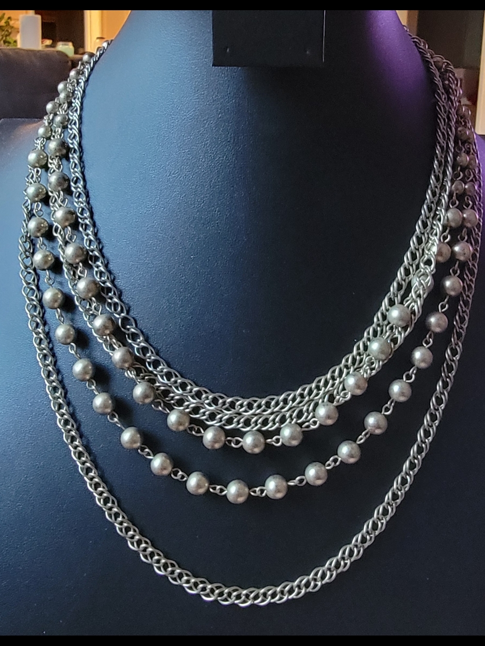 Vintage Gold & Silver Tone Cocktail necklace features a Multistrand